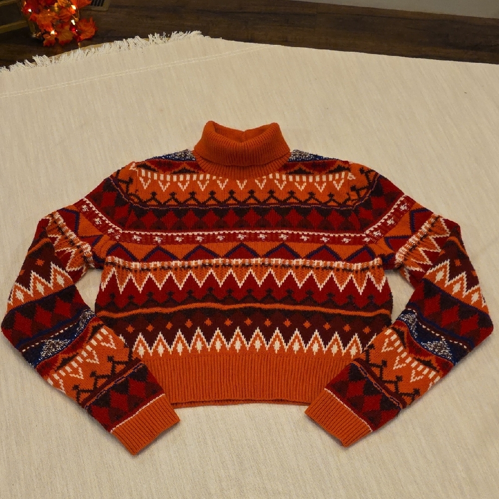 ASOS Geometric Turtleneck Sweater - Pink and Red - Picture 1 of 11